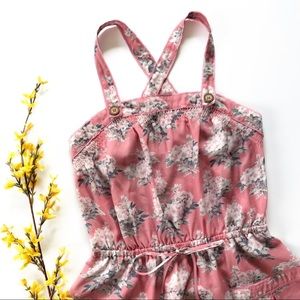 AEO • pink floral smock button mini dress